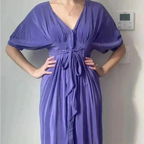 Ted Baker Purple Silk Y2K Puff Sleeves Dress Size 4 - Picture 10 of 10